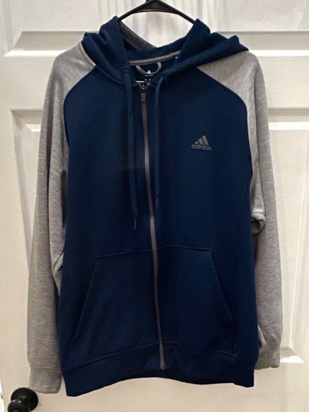 adidas climawarm Men's XL Blue/Gray Colorblock Fleece Full Zip Hoodie Pockets